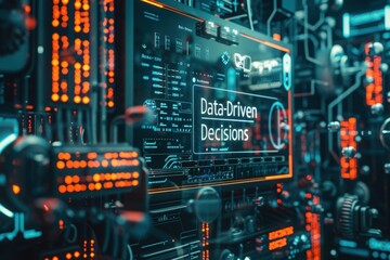 A futuristic control room featuring a holographic display showcasing data-driven decision making in a technologically advanced setting.