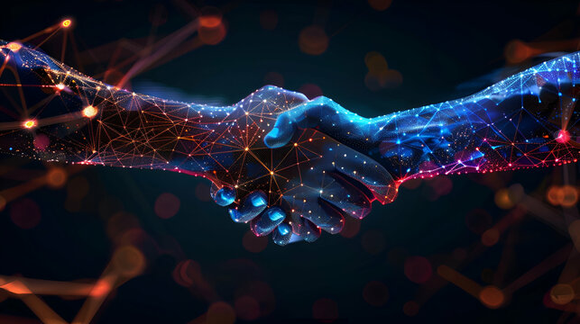 In a dimly lit room, two hands are clasping each other firmly