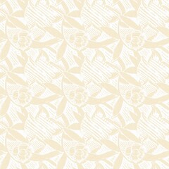 Modern white on cream lace effect wedding background texture. Soft tonal linen openwork block print with subtle hand drawn lattice damask printed fabric backdrop. 