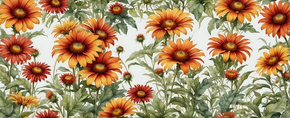 Fototapeta premium Floral Pattern with Orange Flowers