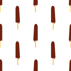Flat style popsicle with chocolate topping on stick vector seamless pattern