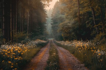 Tranquil Countryside Journey: Serene Road Through Nature's Embrace