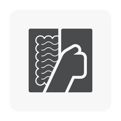 Tile floor construction and tool vector icon. Worker to apply adhesive glue or thinset mortar by wood screed trowel under surface of ceramic tile before lay, installation on floor for toilet, bathroom