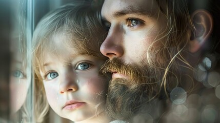 Obraz premium Father s portrait aids his adorable young daughter