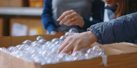 Close-up of people sealing a box with bubble wrap inside for protection, high-resolution, high-definition (HD), ultra high-definition (UHD), professional-grade