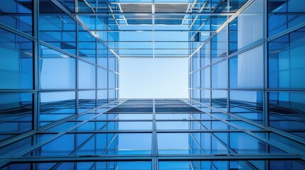 An image showcasing the precise steel structure of a building within a clear blue sky