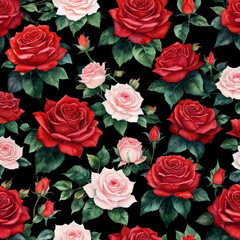 delicate red rose on a black background watercolor