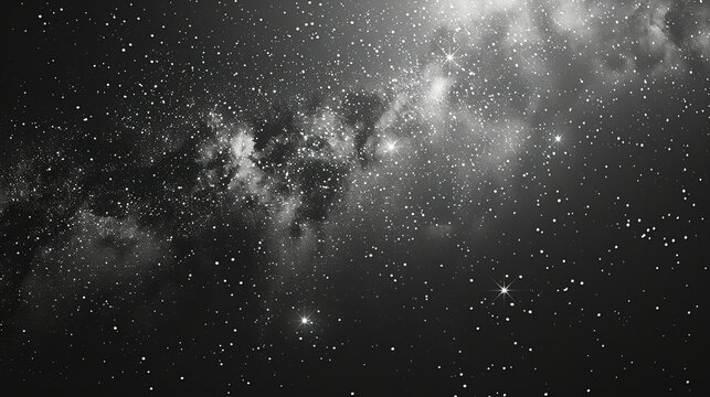 A dark, starless night sky that gradually fills with twinkling stars, representing the emergence of success from a state of obscurity. Clipart illustration style, clean, Minimal,