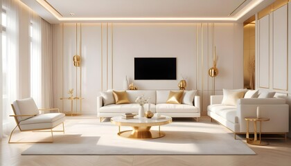 white and gold theme modern interior
