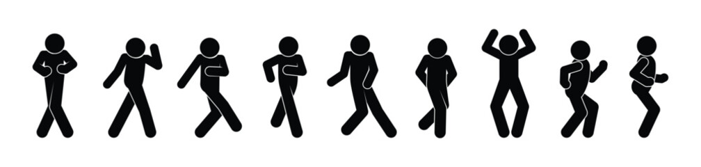 dancing people icons, stick figures people