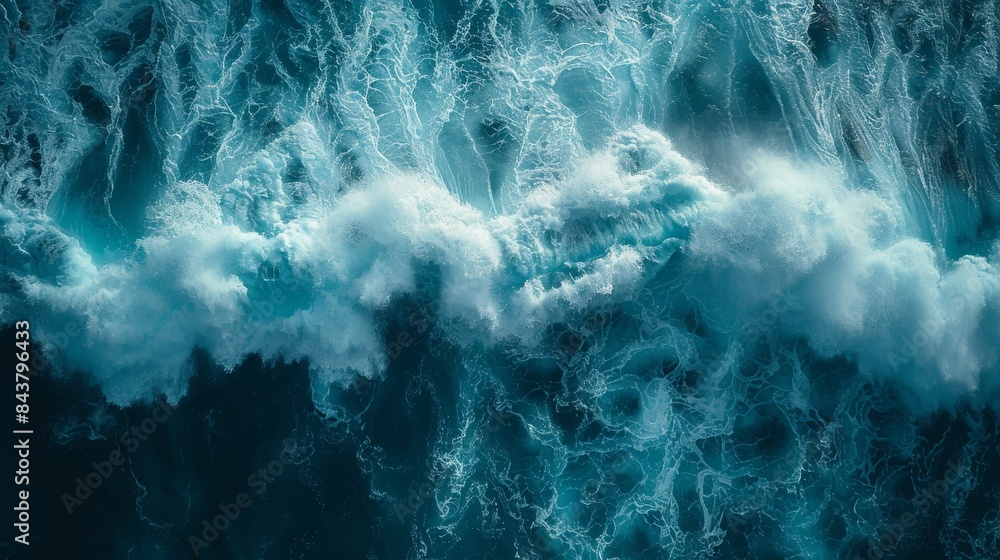 Poster high-resolution image capturing the intricate patterns of foaming waves in the sea