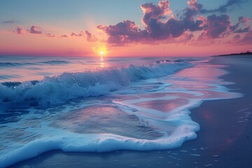 Tranquil Beach Sunset Scene with Gentle Waves