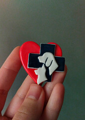 vet doctor brooch, handmade polymer clay jewerly for vet, heart shaped broach
