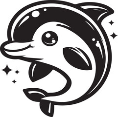 vector silhouette of a dolphin fish in black and white, 
Dolphin fish doodle vector