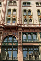 The elaborate facade of the Parisi, Parizsi Udvar, Parisian Court building in the city center of...