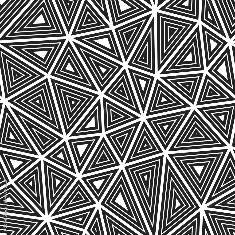 Poster triangles vector pattern. multiple repeated inner triangles. large triangles size. black and white s