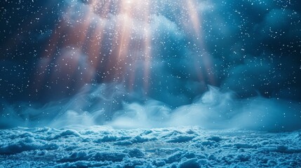 An extraordinary image capturing shards of light piercing through an intense snowstorm against a night sky