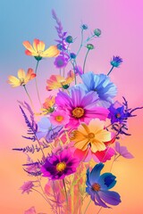 Vibrant Mobile Wallpaper with Colorful Wildflowers and Gradient Background - Cheerful Floral Design