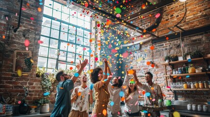 Naklejka premium The group celebrating party