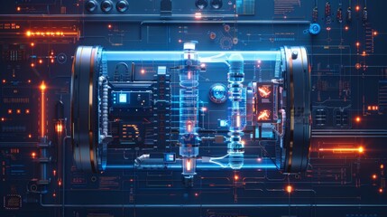 Obraz premium A blueprint of a hydrogen fuel cell system with detailed technical annotations.