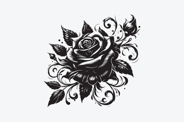 Rose black and white clip art silhouette vector illustrator with white background