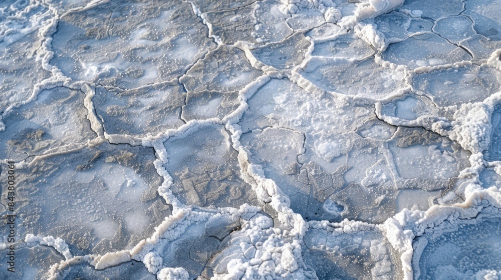 Poster zoomedin view of the distinct hexagonal shapes formed by salt crystals in a rapidly drying lake.