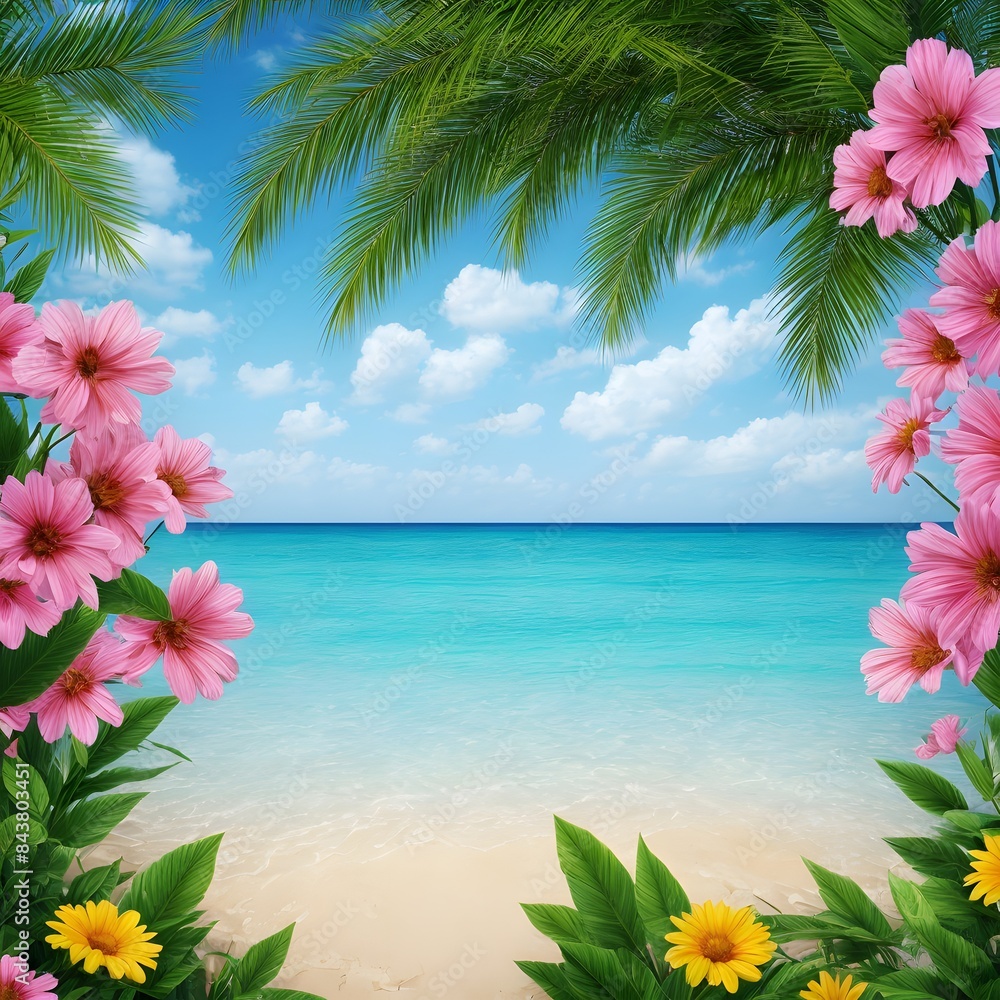 Wall mural beach with trees