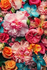 Vibrant Floral Arrangement Mobile Wallpaper with Roses, Peonies, and Lilies for a Refreshing Background