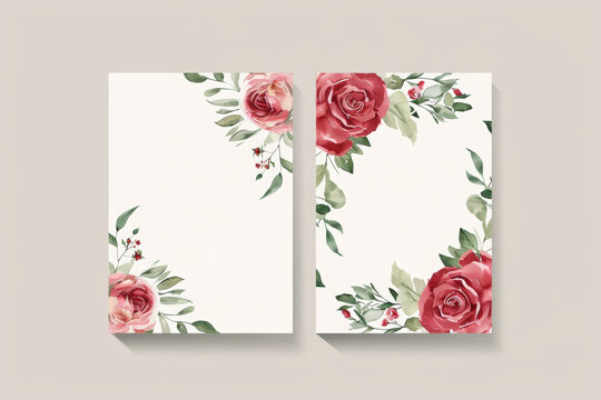 Elegant Wedding Invitation Mockup with Floral Watercolor Design Featuring Roses and Greenery