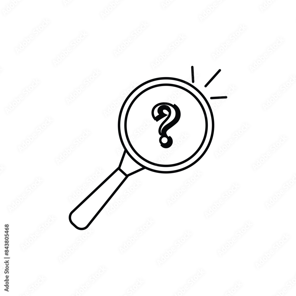 Poster magnifying glass with question mark thin line icon. flat linear trend modern lineart scrutiny or inq