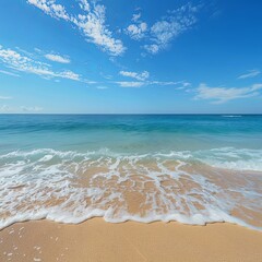 Sandy Beach Paradise with Turquoise Sea and Blue Sky