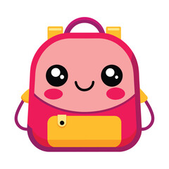 Adobe Illustrator Artwork cute smiley school bag on white background VECTOR Illustration