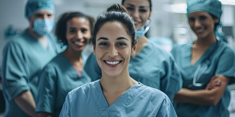 Smiling Female Doctor with Medical Team