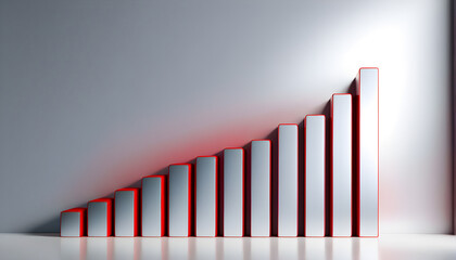 Obraz premium Growing Stock Market Business Graph on a 3D red chart for Corporations, Companies, and Presentations
