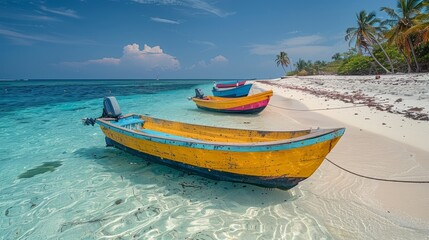 Bangaram island lakshadweep, with white sand and boats 