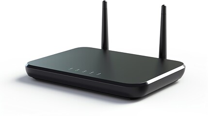 WiFi router with strong signal, isolated on white background, modern design, highquality visuals, copy space