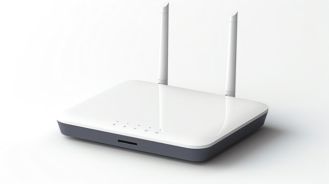 WiFi router with strong signal, isolated on white background, modern design, highquality visuals, copy space