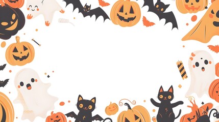 Assortment of Halloween and Symbols on White Background