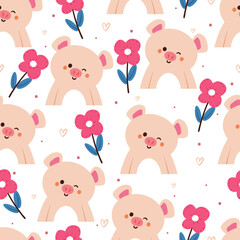 seamless pattern cartoon pig and flower. cute animal wallpaper for textile, gift wrap paper