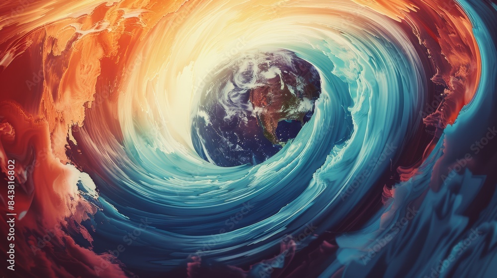 Poster a mesmerizing digital painting portraying 5g communication waves swirling around the globe, resembli