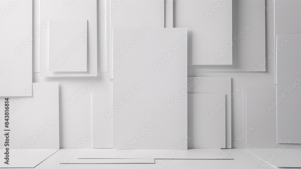 Aufkleber abstract white geometric background with overlapping rectangles and squares in minimalist design