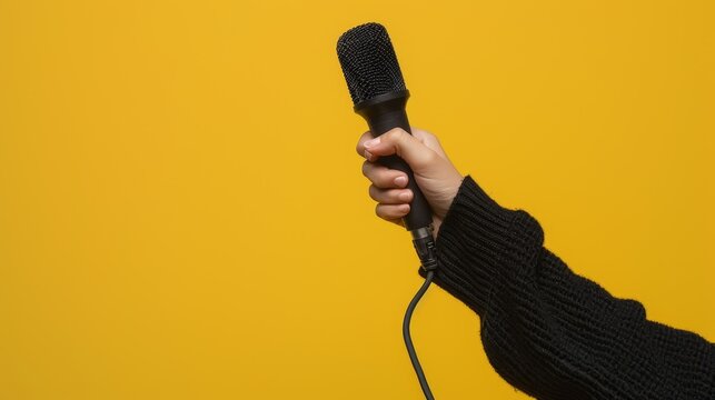 The hand holding microphone