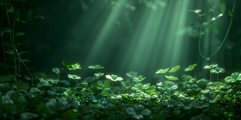 Sunlight Filtering Through Dense Canopy Illuminating Forest Floor Metaphor for Finding Light in Darkness on Happy Patrick's Day