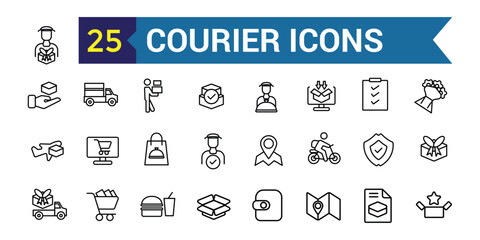Courier icons set. Outline set of courier vector icons for ui design. Outline icon collection. Editable stroke.