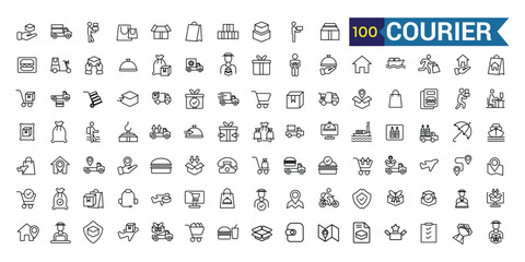 Courier icons set. Outline set of courier vector icons for ui design. Outline icon collection. Editable stroke.