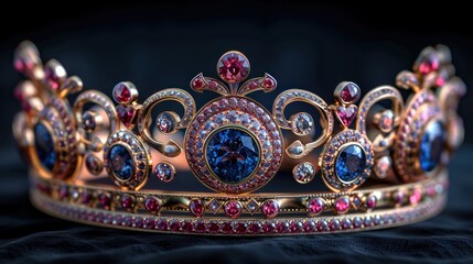 Gold crown with jewels isolated on dark background. British royal symbol of the British monarchy