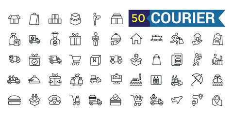 Courier icons set. Outline set of courier vector icons for ui design. Outline icon collection. Editable stroke.