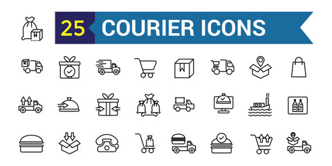 Courier icons set. Outline set of courier vector icons for ui design. Outline icon collection. Editable stroke.