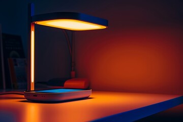 A smart lamp with wireless charging capabilities on an isolated background