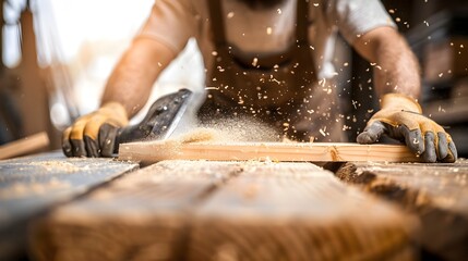 Carpenter Focused at Work with Wood